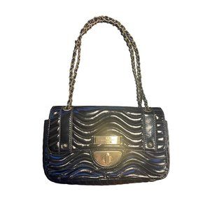 Kate Landry VGC Black Patent Leather Chain Shoulder Strap Gold Hardware Spacious